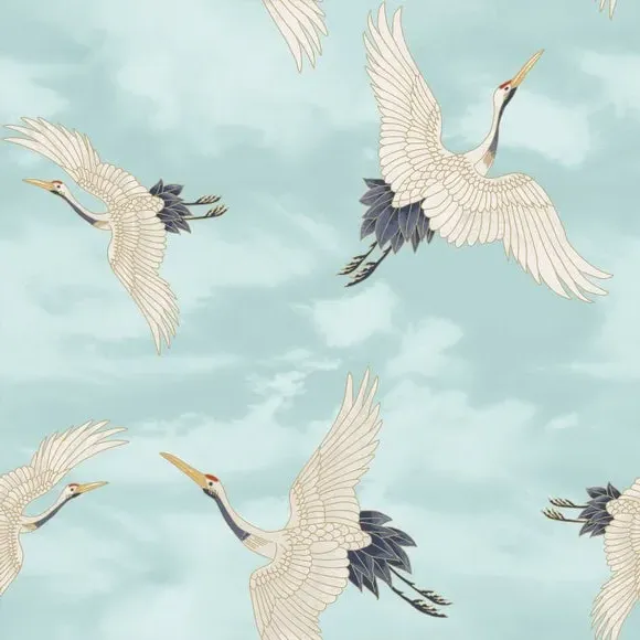 Cranes Wallpaper with Matte Finish - Duck Egg