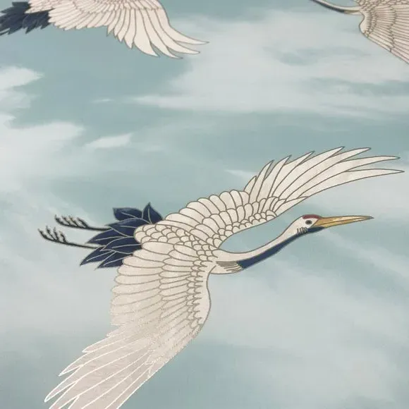 Cranes Wallpaper with Matte Finish - Duck Egg