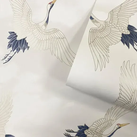 Cranes Wallpaper with Matte Finish - White