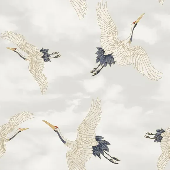 Cranes Wallpaper with Matte Finish - White