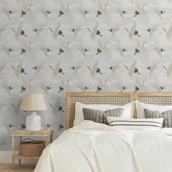 Cranes Wallpaper with Matte Finish - White