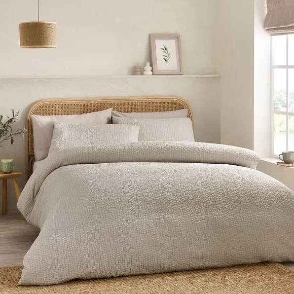Crinkle Seersucker Duvet Set - Natural, Polyester