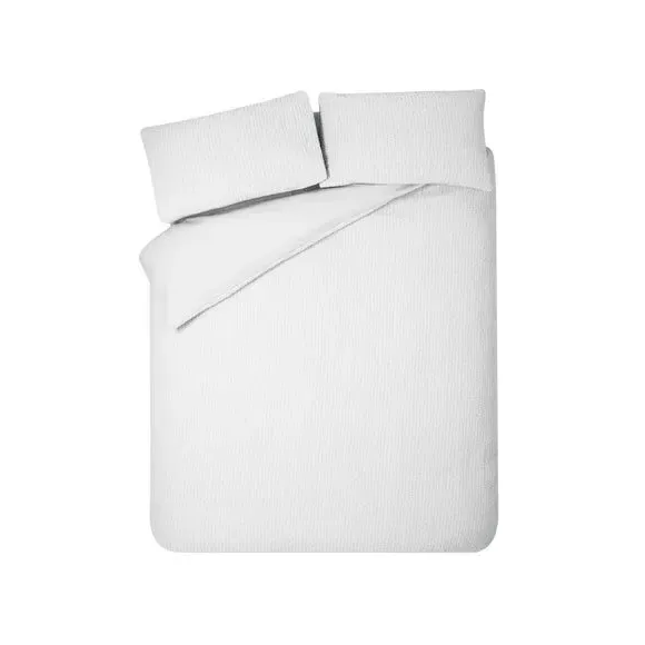 Crinkle Seersucker Duvet Set - White, Polyester