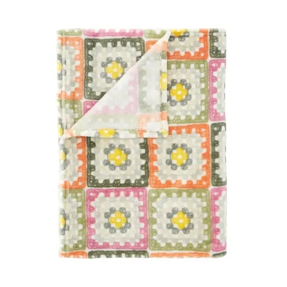 Crochet Print Throw Blanket - Green, Fleece