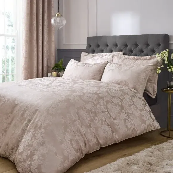 Damask Jacquard Duvet Cover Set - Champagne, Polyester