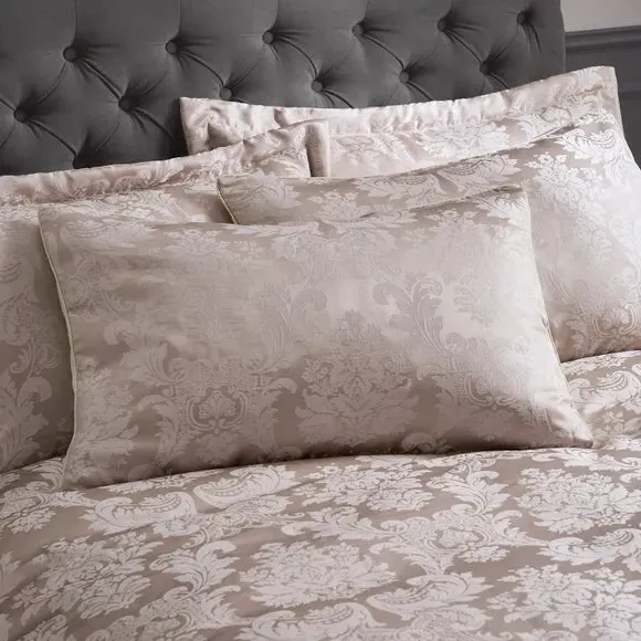 Damask Jacquard Duvet Cover Set - Champagne, Polyester