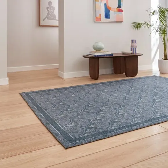 Deco Peacock Rug with Art Deco Design - Blue