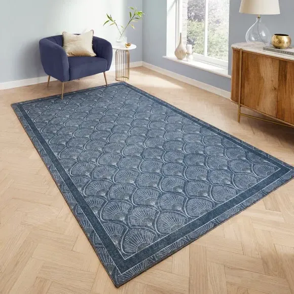 Deco Peacock Rug with Art Deco Design - Blue image