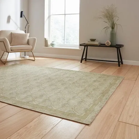 Deco Peacock Rug with Art Deco Design - Green