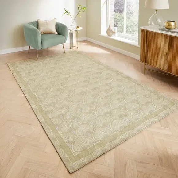 Deco Peacock Rug with Art Deco Design - Green