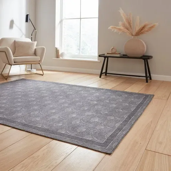 Deco Peacock Rug with Art Deco Design - Grey