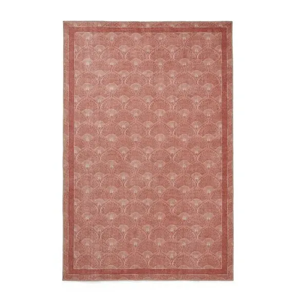 Deco Peacock Rug with Art Deco Design - Terracotta