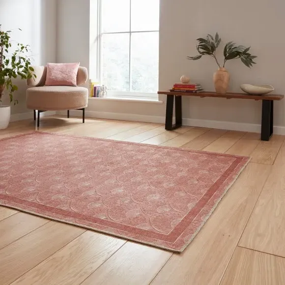 Deco Peacock Rug with Art Deco Design - Terracotta
