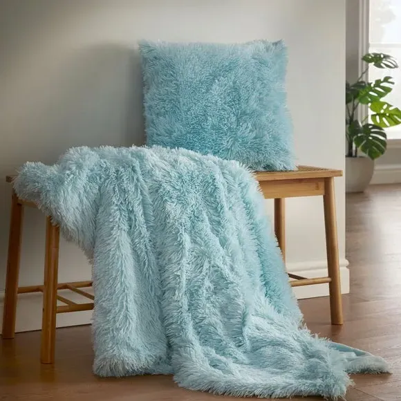 Deep Pile Throw Blanket - Duck Egg