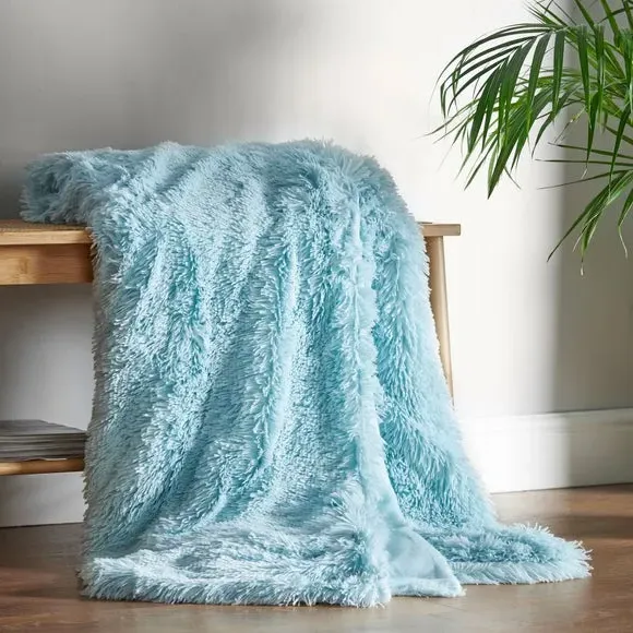Deep Pile Throw Blanket - Duck Egg