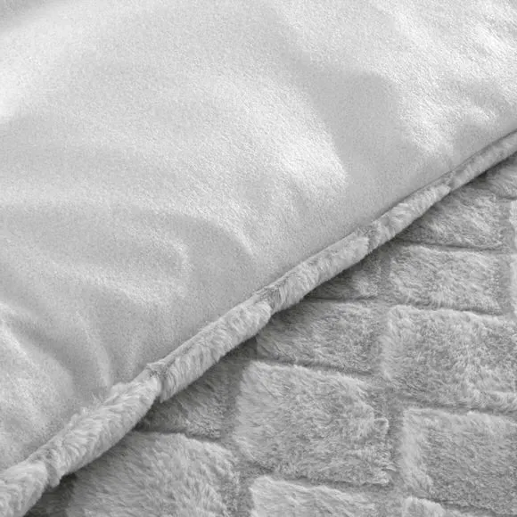 Diamond Duvet Cover Set - Grey, Faux Fur