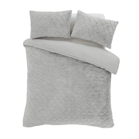 Diamond Duvet Cover Set - Grey, Faux Fur