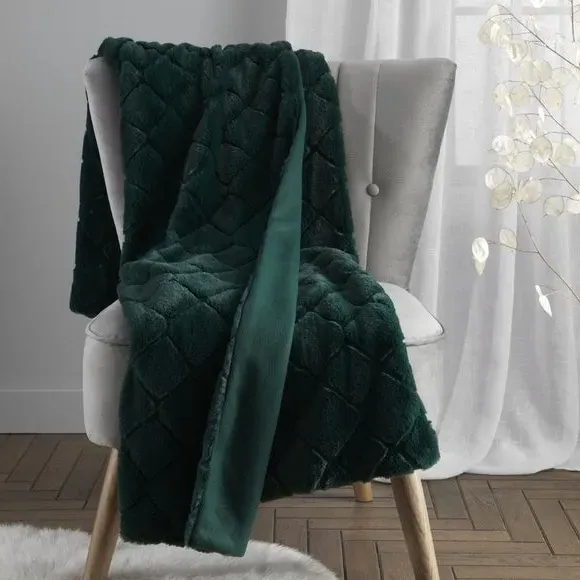 Diamond Throw Blanket - Bottle Green, Polyester