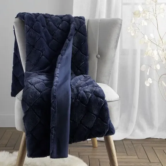 Diamond Throw Blanket - Navy, Polyester