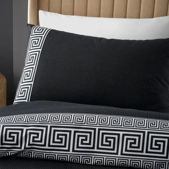 Duvet Cover Set Greek Key - Black, Cotton Blend