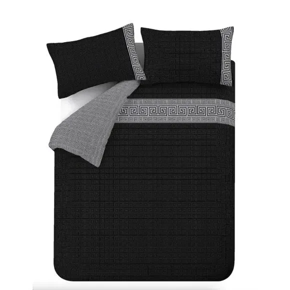 Duvet Cover Set Greek Key - Black, Cotton Blend