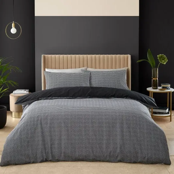 Duvet Cover Set Greek Key - Black, Cotton Blend