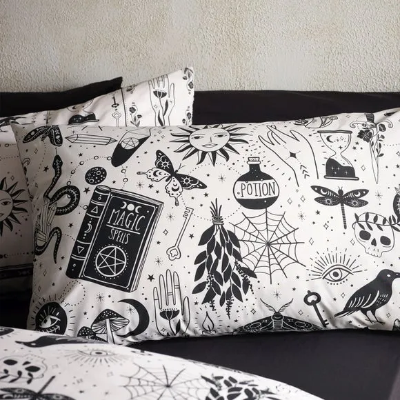 Duvet Cover Set Witchcraft Print - Natural, Polycotton