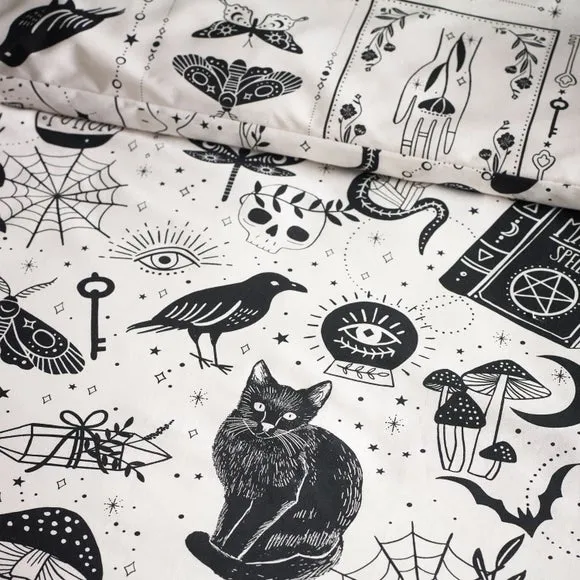 Duvet Cover Set Witchcraft Print - Natural, Polycotton