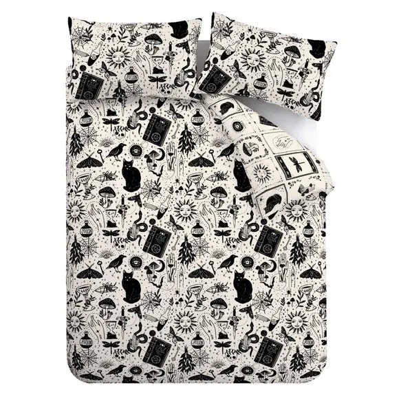 Duvet Cover Set Witchcraft Print - Natural, Polycotton
