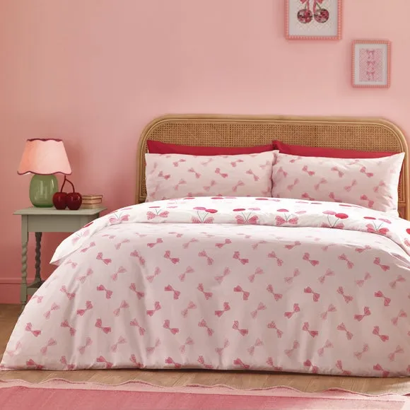 Duvet Cover Set with Cherries Design - Pink