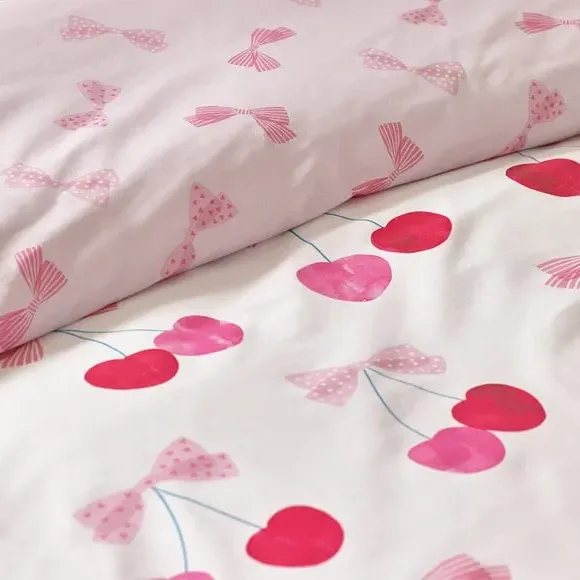 Duvet Cover Set with Cherries Design - Pink