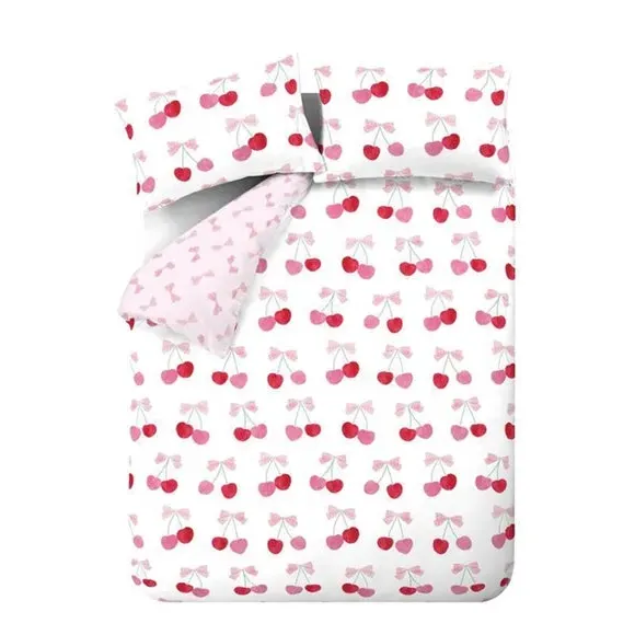 Duvet Cover Set with Cherries Design - Pink
