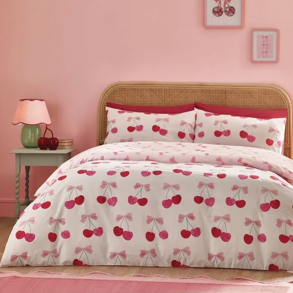 Duvet Cover Set with Cherries Design - Pink image