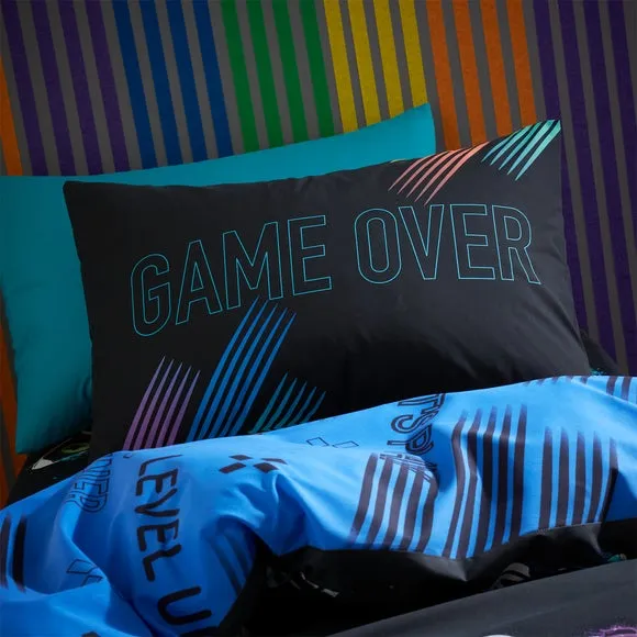 Duvet Cover Set with Gaming Print - Black, Cotton