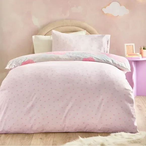 Duvet Cover Set with Heart Motif - Pink, Microfibre