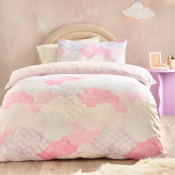 Duvet Cover Set with Heart Motif - Pink, Microfibre
