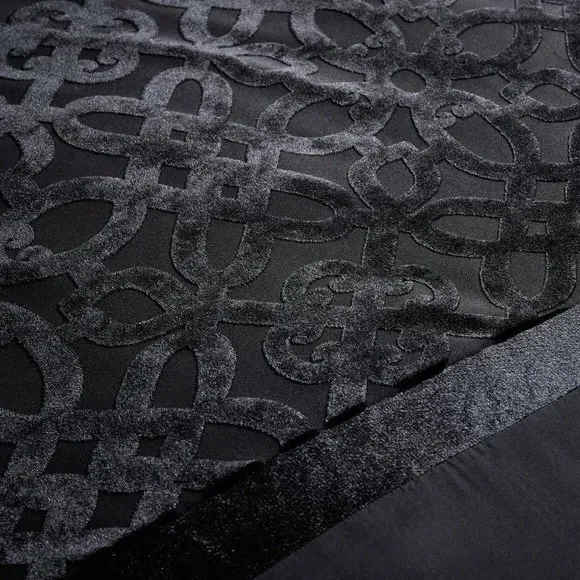 Duvet Cover Set with Lattice Detail - Black, Velvet