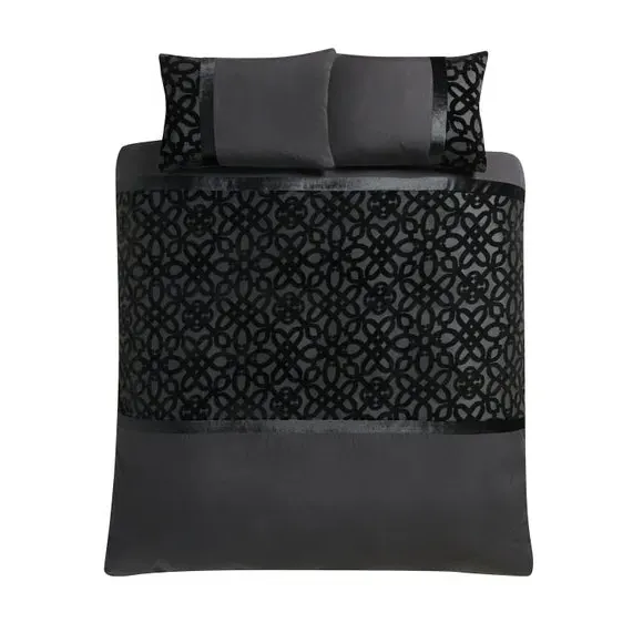 Duvet Cover Set with Lattice Detail - Black, Velvet
