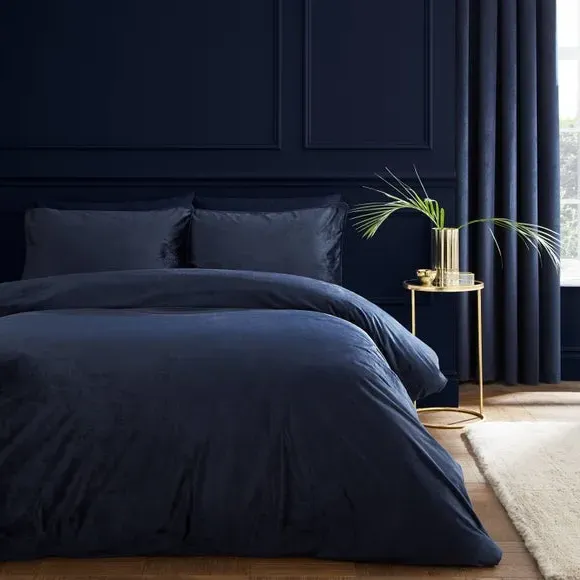 Duvet Cover Set with Pillowcase - Navy, Velvet