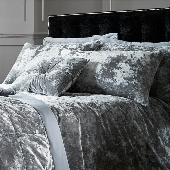 Duvet Cover Set with Pillowcase - Silver, Velvet