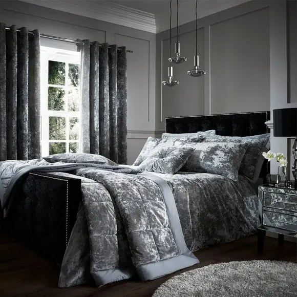 Duvet Cover Set with Pillowcase - Silver, Velvet