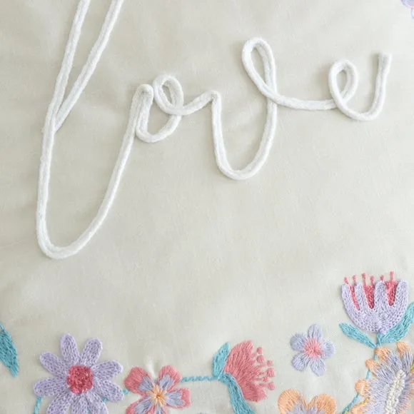 Embroidered Cushion Cover - Natural, Linen Blend