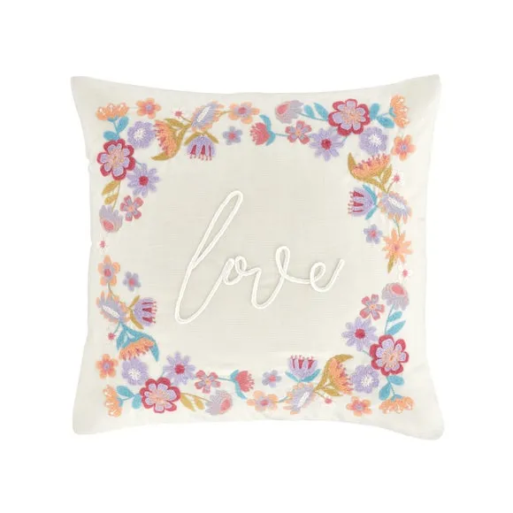 Embroidered Cushion Cover - Natural, Linen Blend