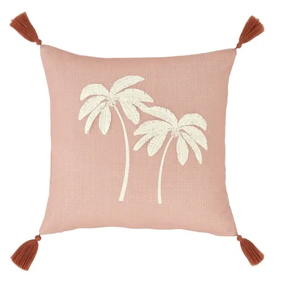Embroidered Palm Cushion - Clay, Soft Fabric