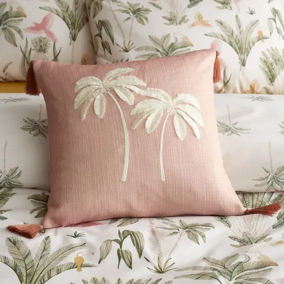 Embroidered Palm Cushion - Clay, Soft Fabric image
