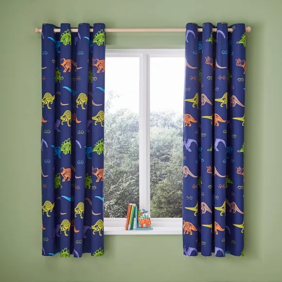Eyelet Blackout Curtains Dinosaur Print - Natural