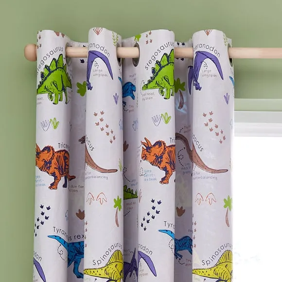 Eyelet Blackout Curtains Dinosaur Print - Natural image