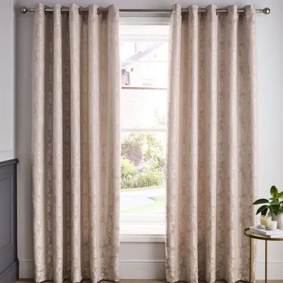 Eyelet Curtains Damask Jacquard - Champagne