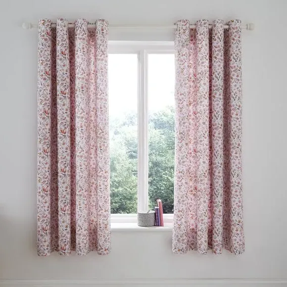 Eyelet Curtains Reversible Butterfly Print - Pink