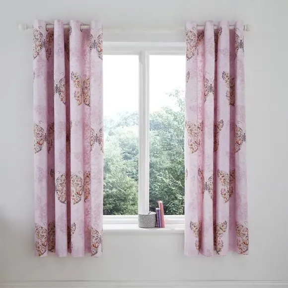 Eyelet Curtains Reversible Butterfly Print - Pink